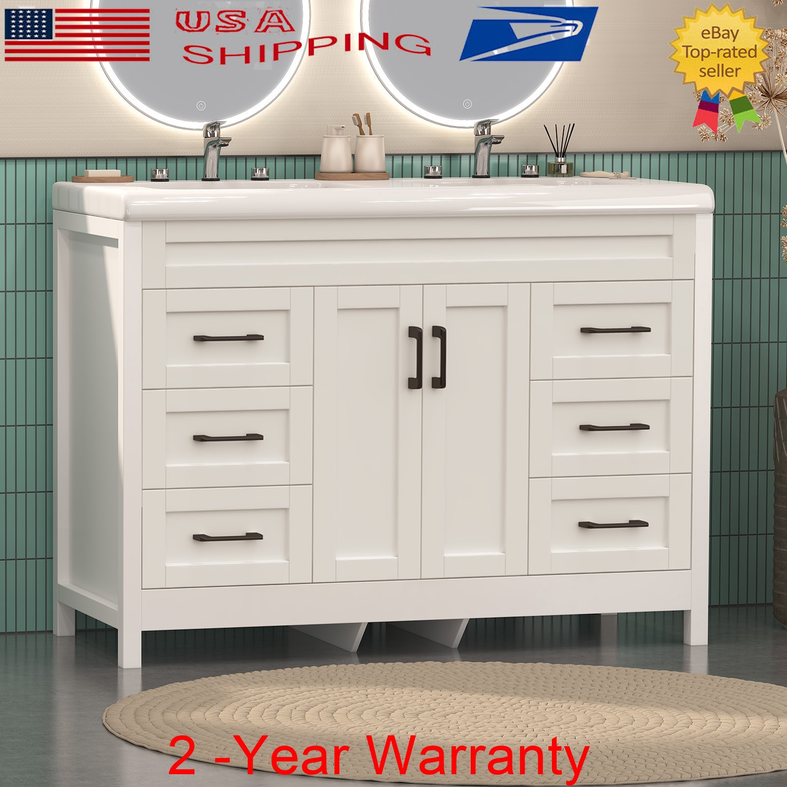 47″ Solid Freestanding Bathroom Vanity Unit Sink Combo Storage Cabinet Drawers