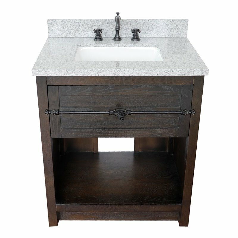 Plantation 31″ Rectangle Sink Solid Wood Vanity in Brown/Gray Granite Stone