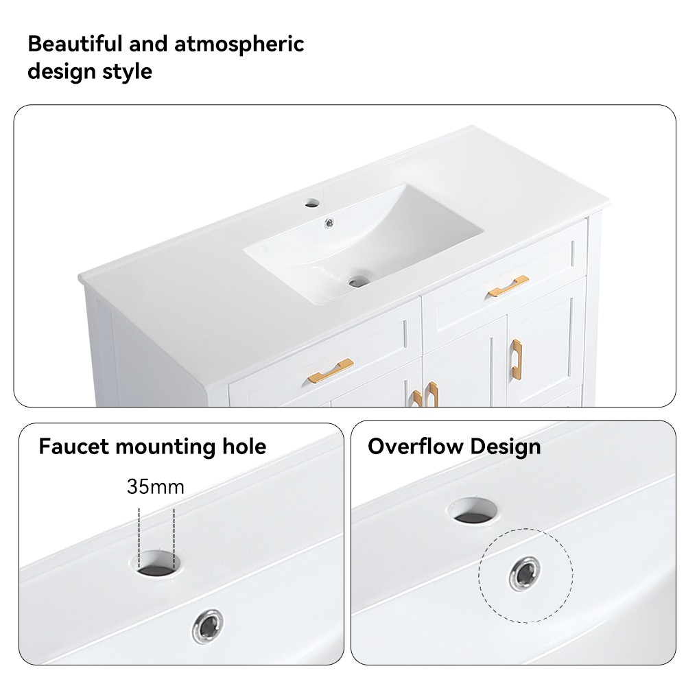 48″ Bathroom Vanity w/Sink,Freestanding Storage Vanity 4 Doors Cabinet,2 Drawers