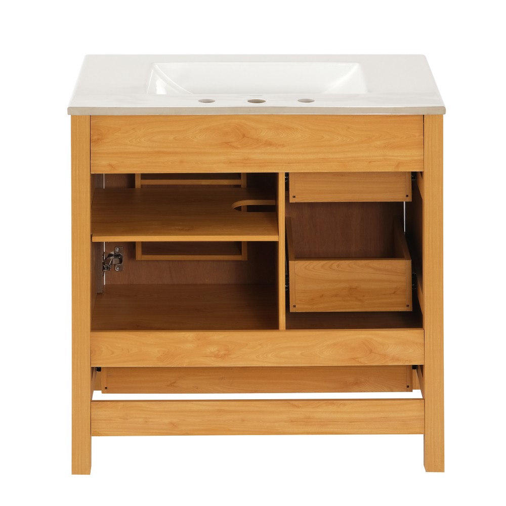 30 Inch Mid Century Freestanding Bathroom Vanity with Ceramic Sink Solid Wood