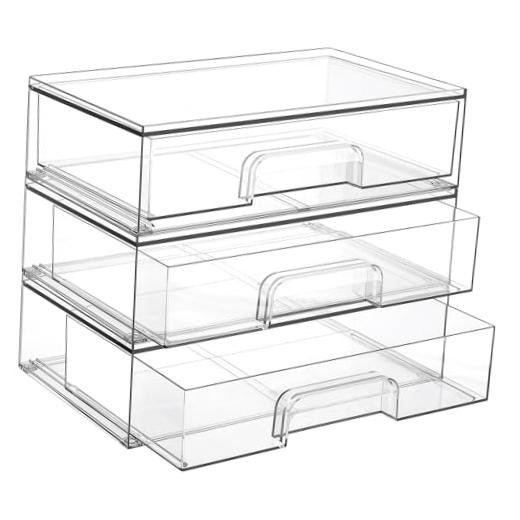 Vtopmart 12.1”W Clear Stackable Storage Drawers,3 Pack Acrylic 3pack Wide