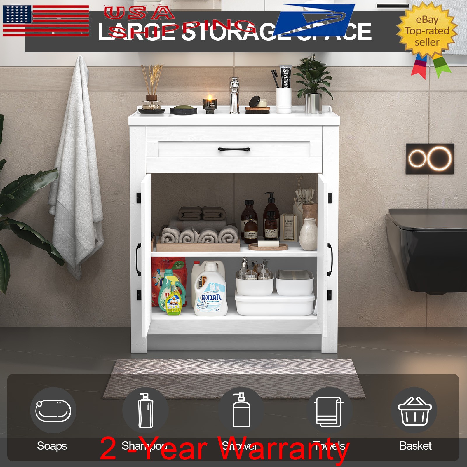 31″ Modern Design Bathroom Vanity Cabinet with Undermount Ceramic Sink w/Drawers
