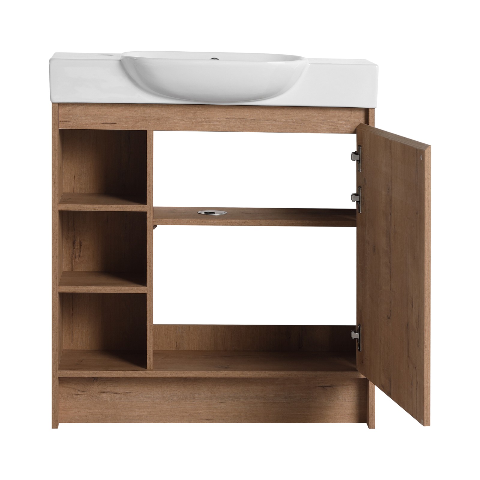 30inch Plywood Freestanding Bathroom Vanity Cabinet With Ceramic Sink Basin Oak
