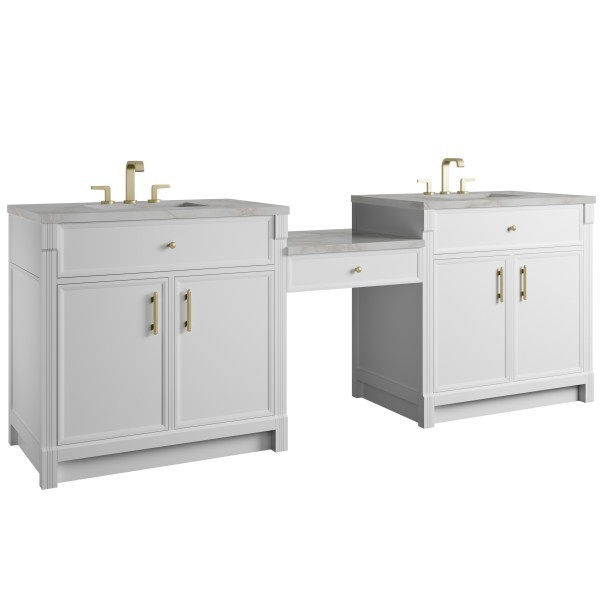 96″ James Martin Bellshire 660-VMC96-BW-3VSL Dual Vanity Cabinet Silver Top