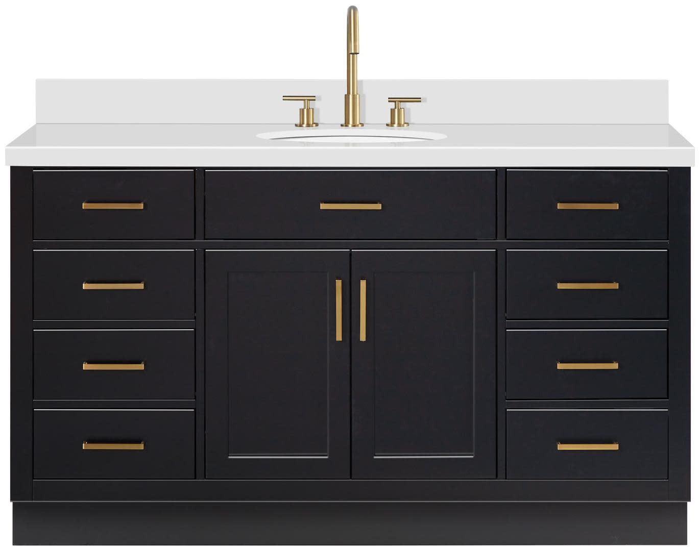 Ariel T061SWQOVO Hepburn 61″ – Black / Pure White Quartz Top / Satin Brass