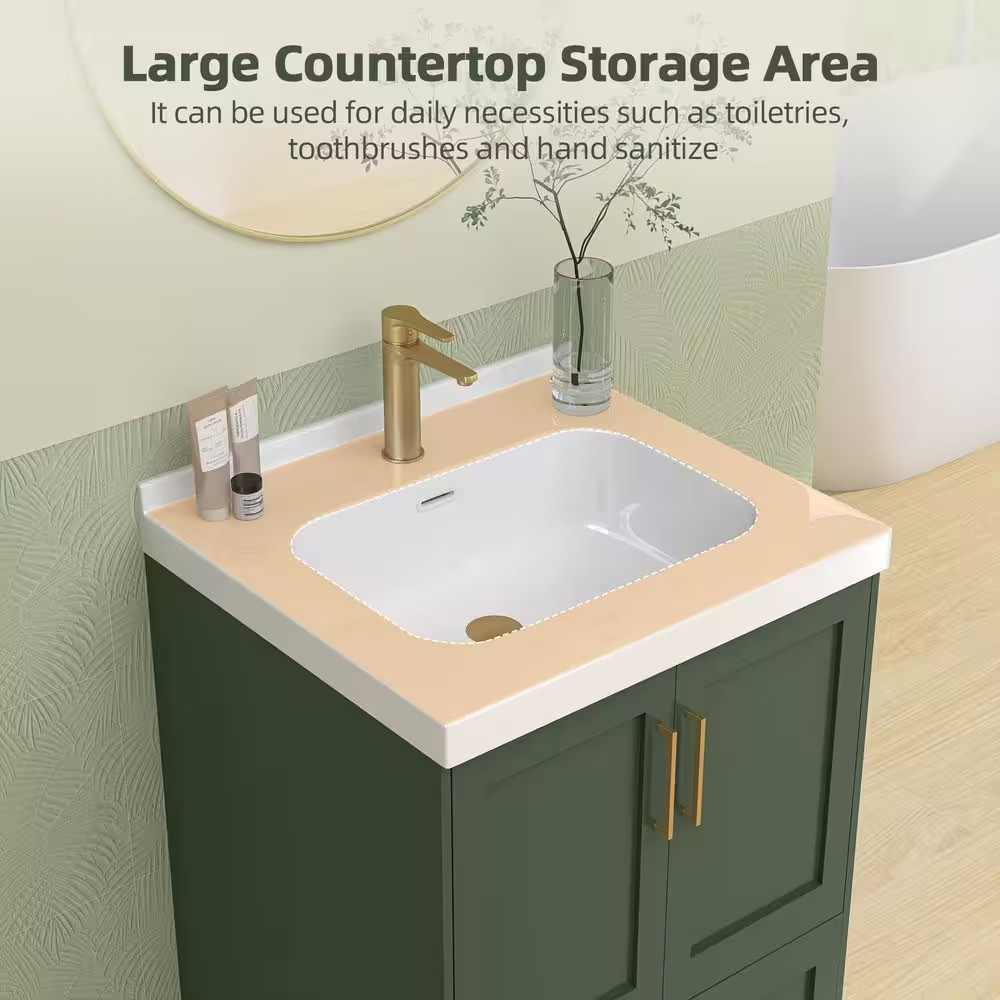 24 In. W X 22 In. D Solid Surface White Rectangular Single Sink Bath Vanity Top