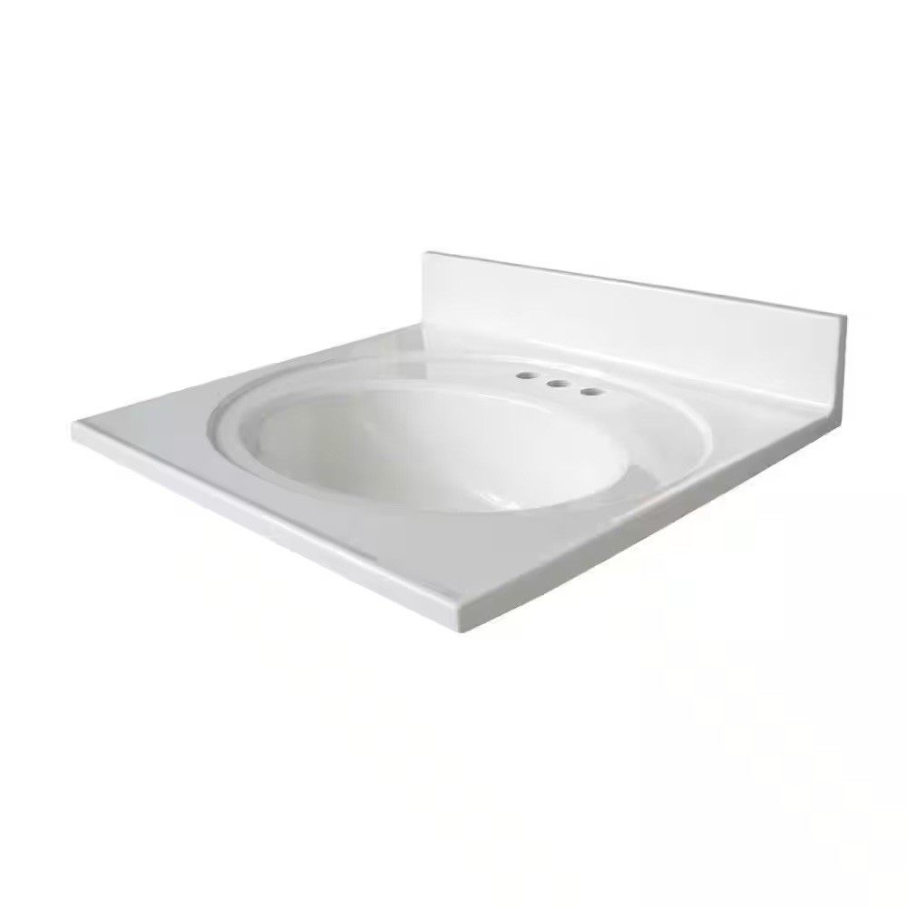 Glacier Bay 25 In. W x 25 In. D Cultured Marble White Round Sink Vanity Top New
