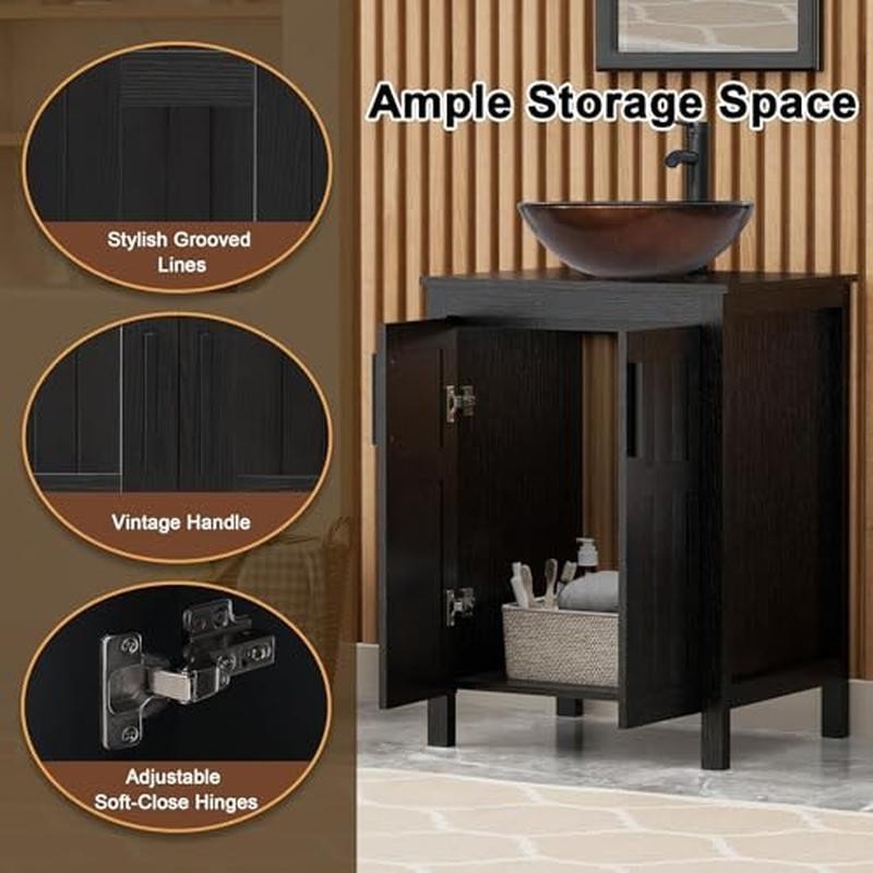 24 In Bathroom Vanity Vessel Sink Modern Cabinet Grooved Doors Metal Handles New
