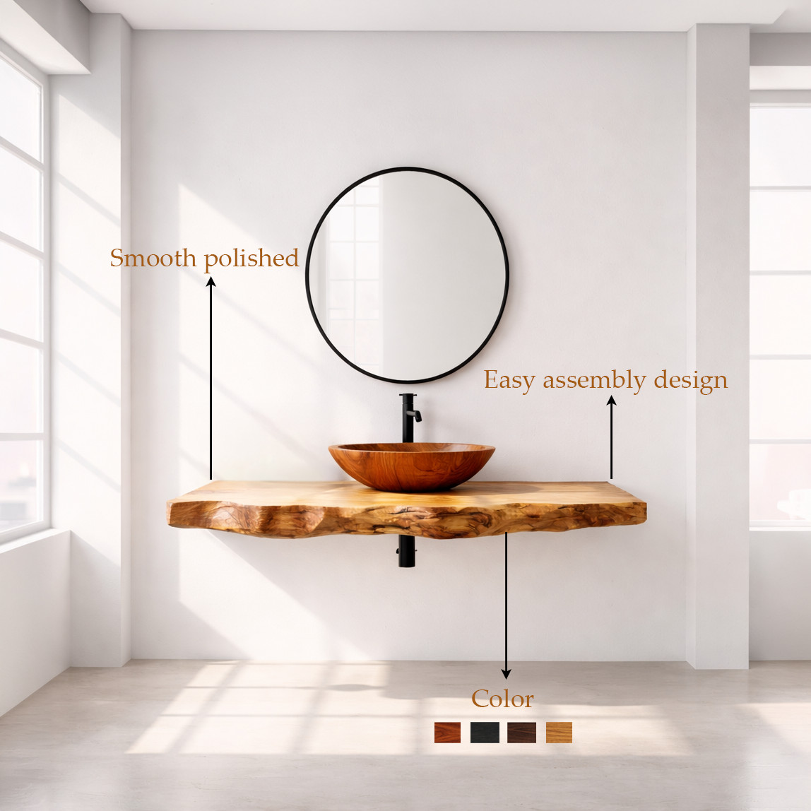Organic Modern Bathroom Vanity – Natural Edge Solid Wood Slab Sink Console