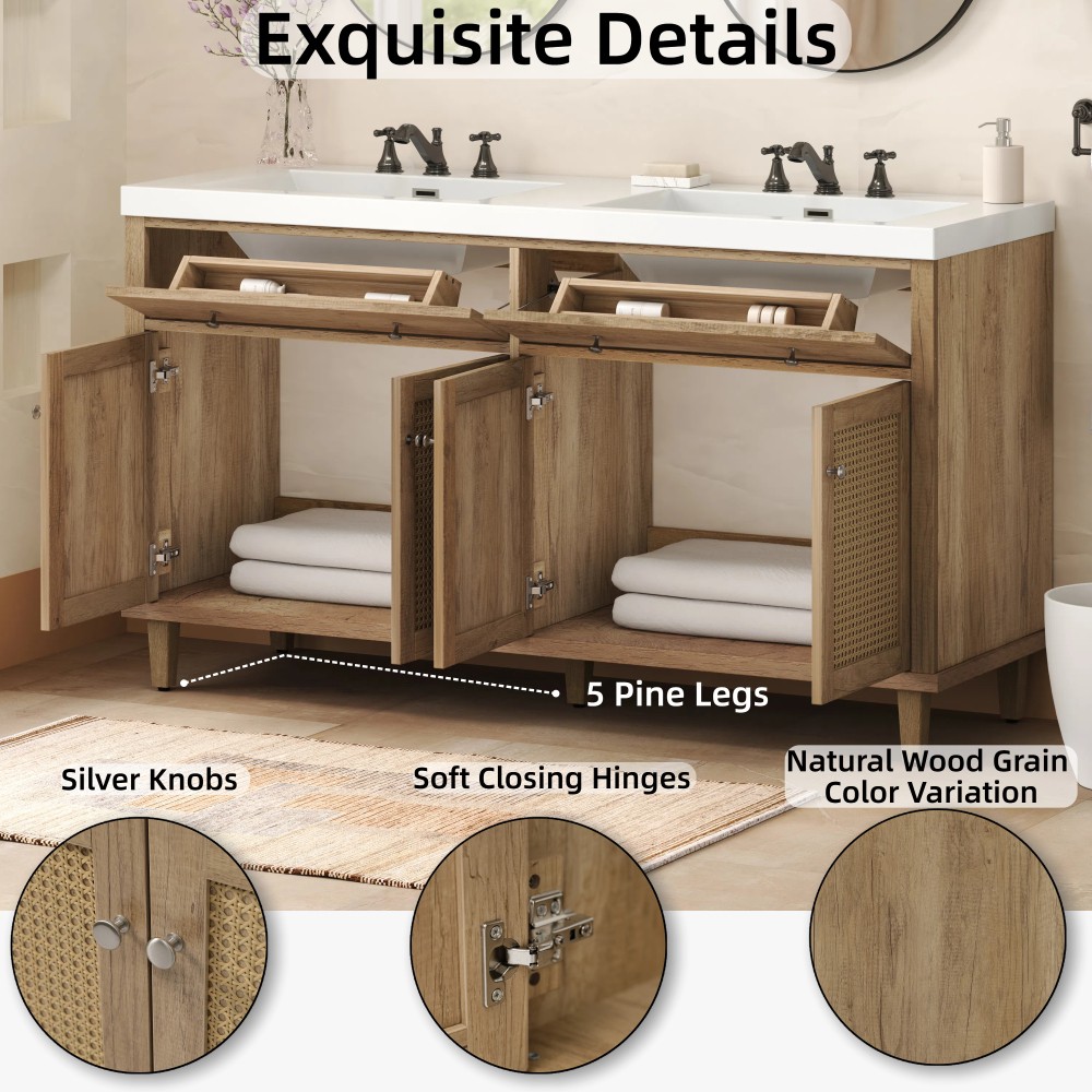 60 Inch Bathroom Vanity with Double Sink ( SMC Sink ), Large Storage Space