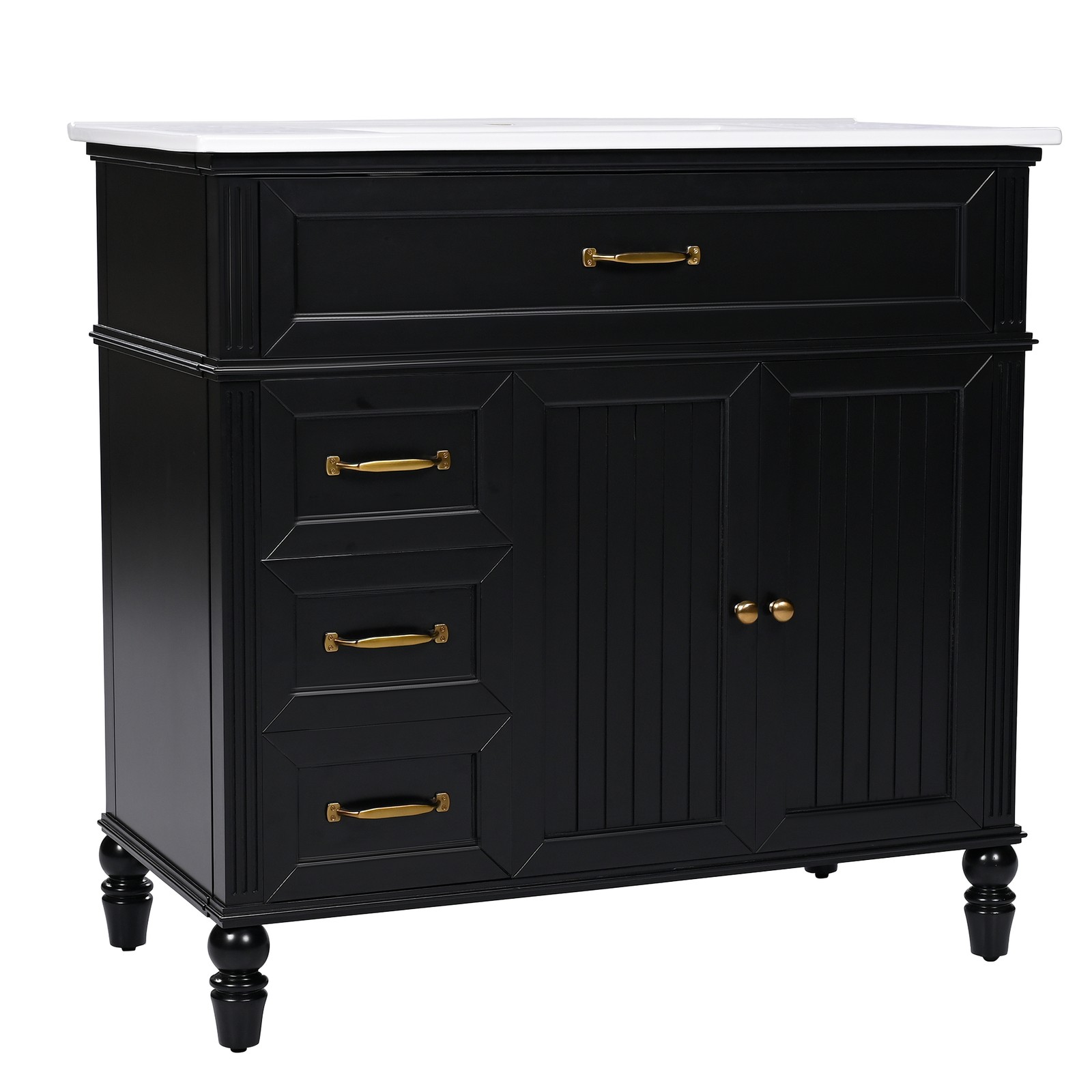 36″ Bathroom Vanity with Sink & Drawers, Black, Solid Wood Frame & MDF
