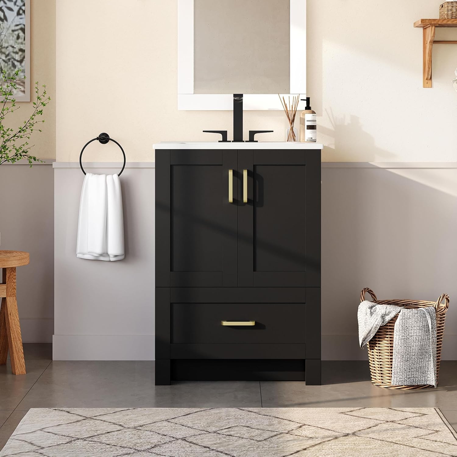 24.5″ Bathroom Vanity with Sink Bathroom Storage Cabinet with 2 Doors & Drawer