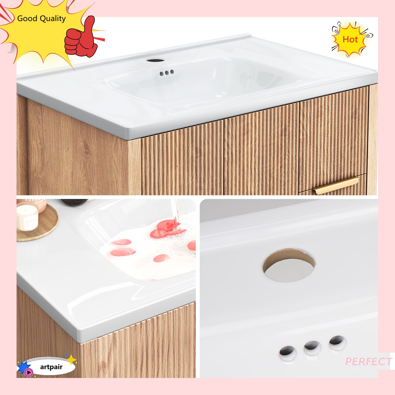 31 Inch Vanity Wood Bathroom Vanity Cabinet W/ Countertop Ceramic Sink USA STOCK