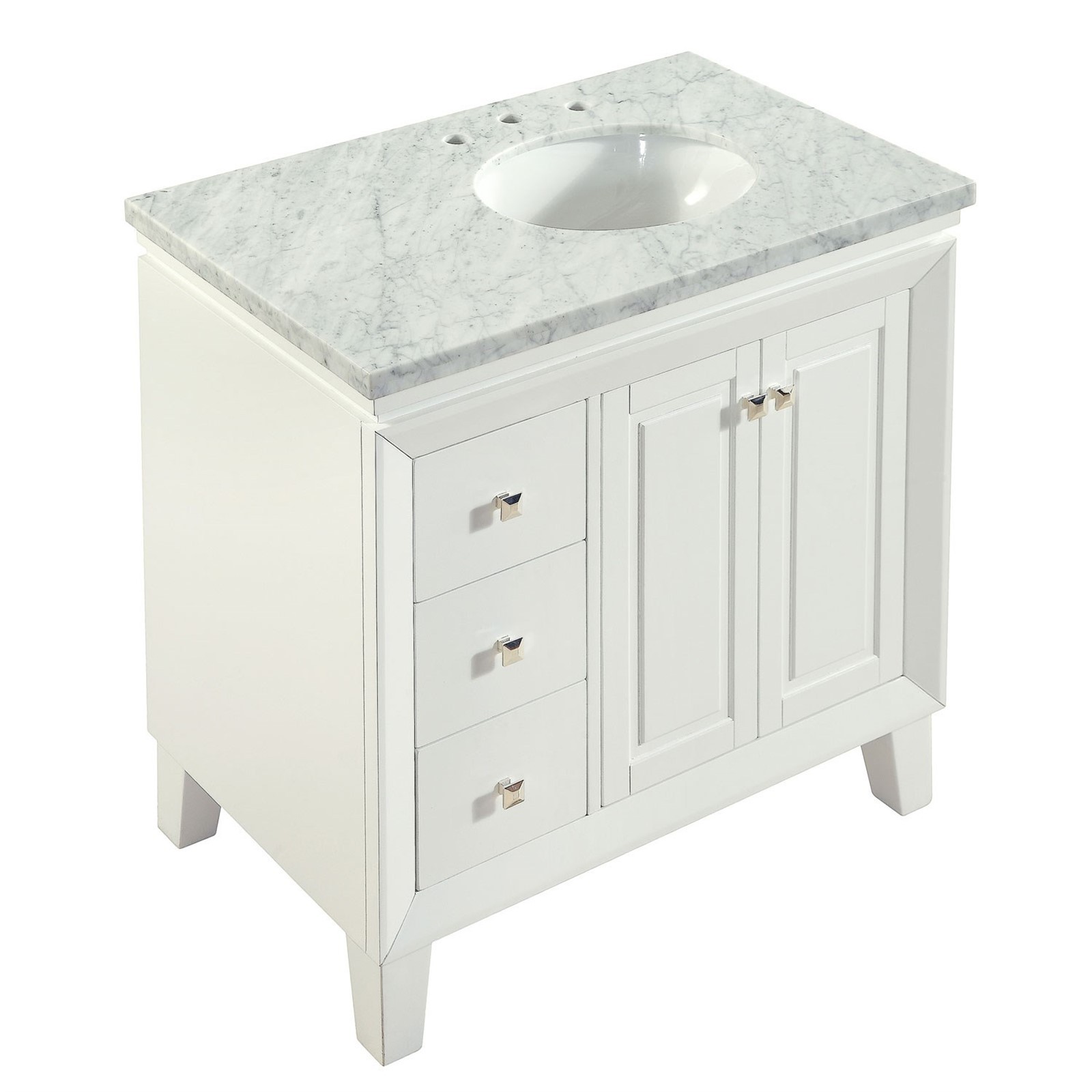36″ Bathroom Vanity Right Single Sink Cabinet w/ Carrara Marble Countertop 320WR