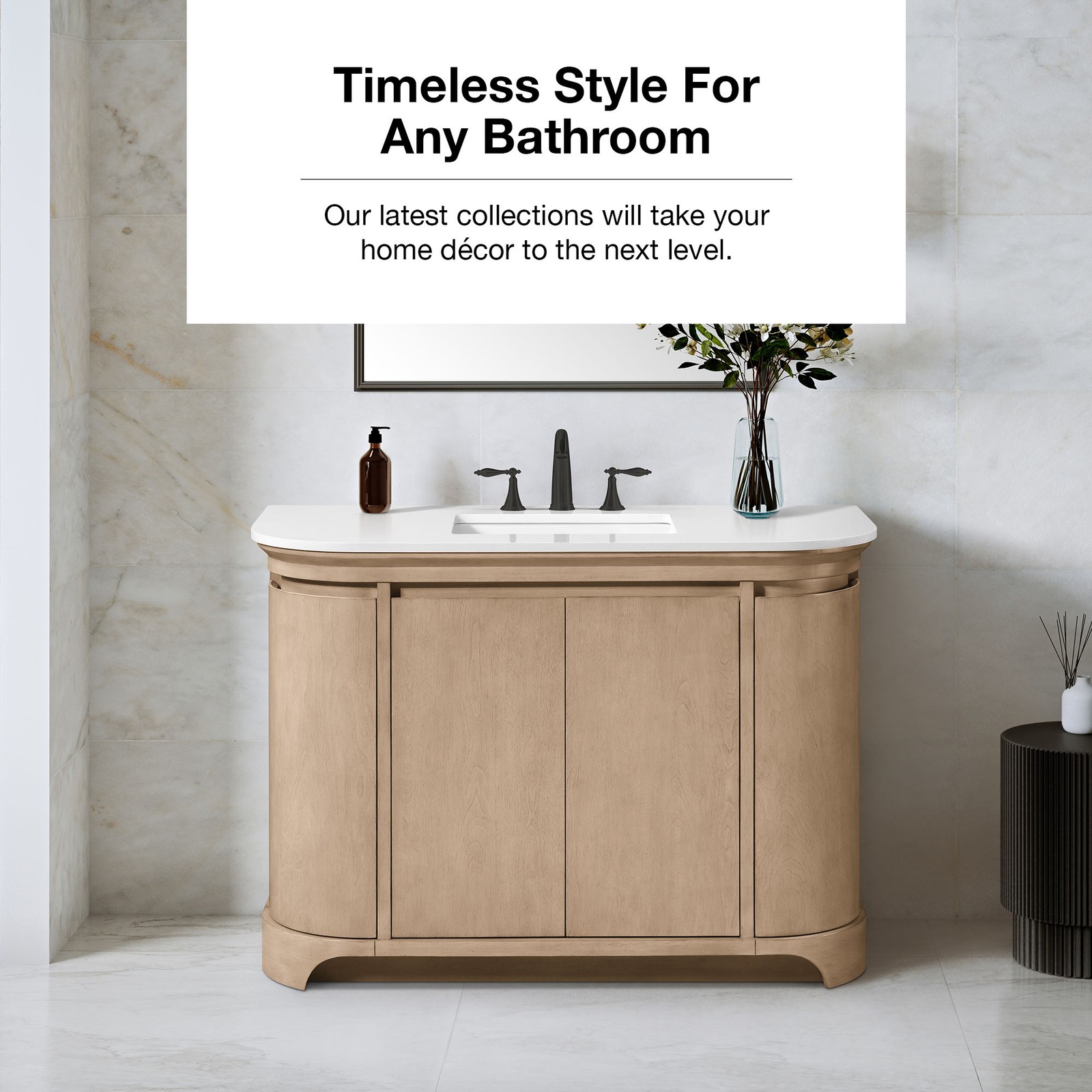Dain 48″ Bathroom Vanity in Sahara Birch with White Countertop