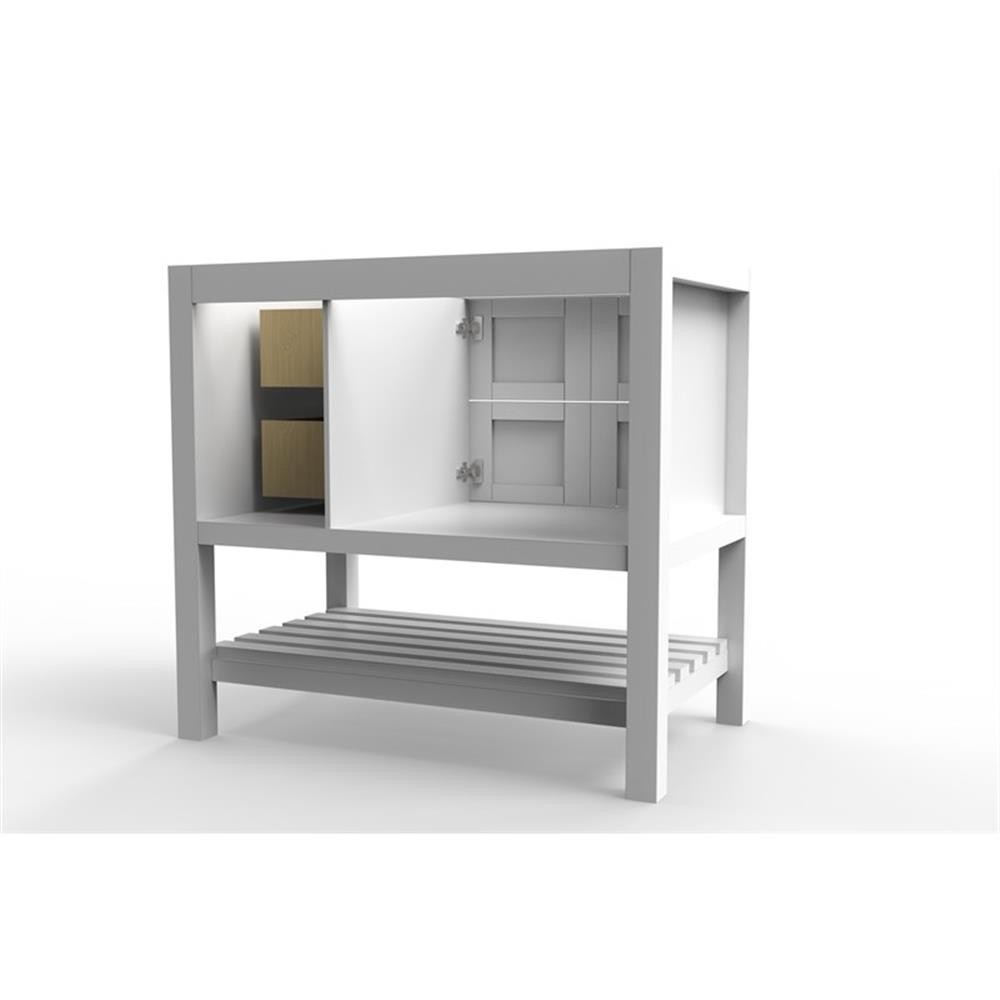 Bowery Hill Modern 36″ White Wood Vanity Base with Chrome Handles