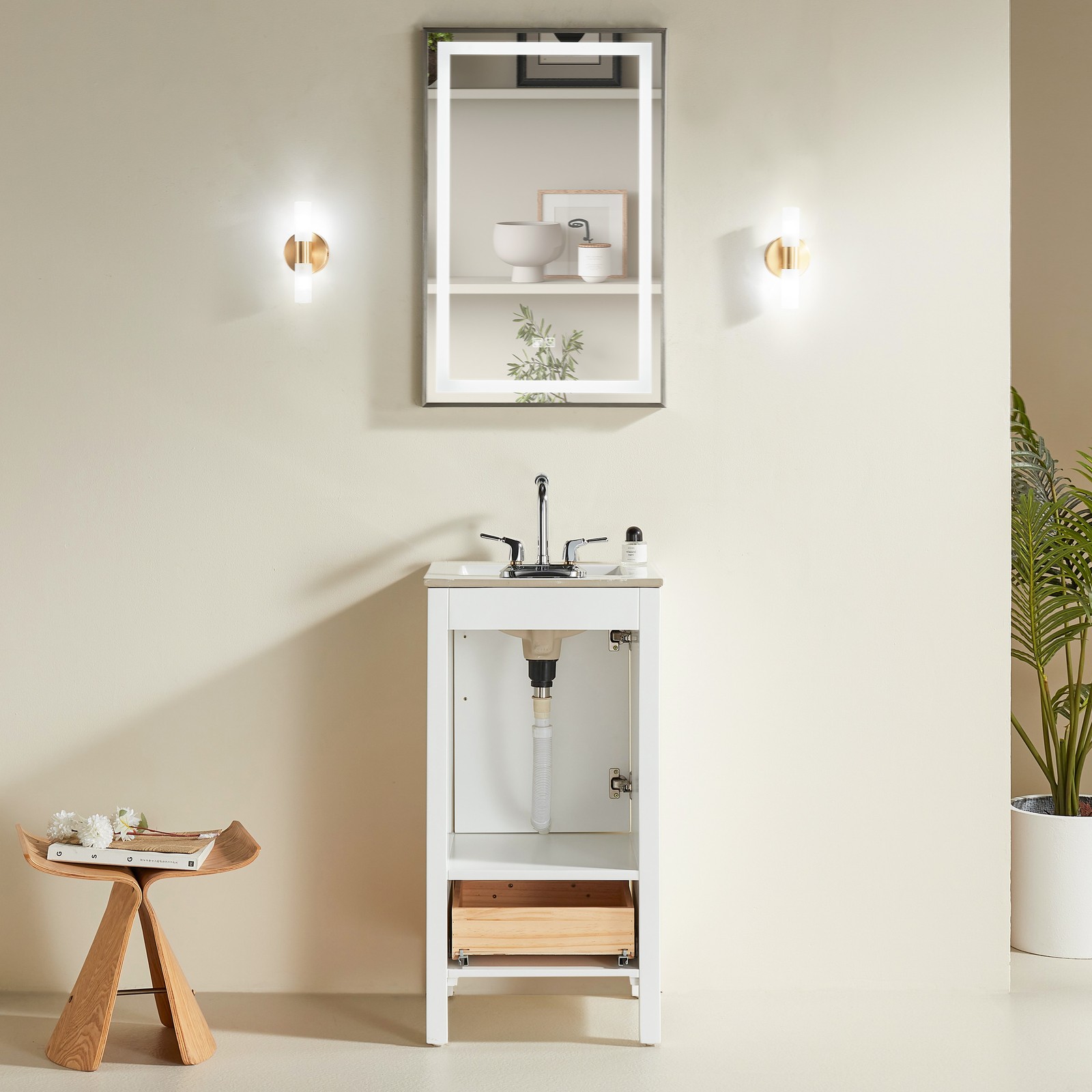 White Freestanding Bathroom Cabinet 18″ Solid Wood Fully Assembled