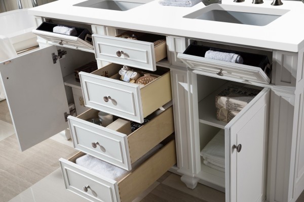 60″ James Martin Bristol 157-V60D-BW-3WZ Double Vanity Cabinet White Zeus Top