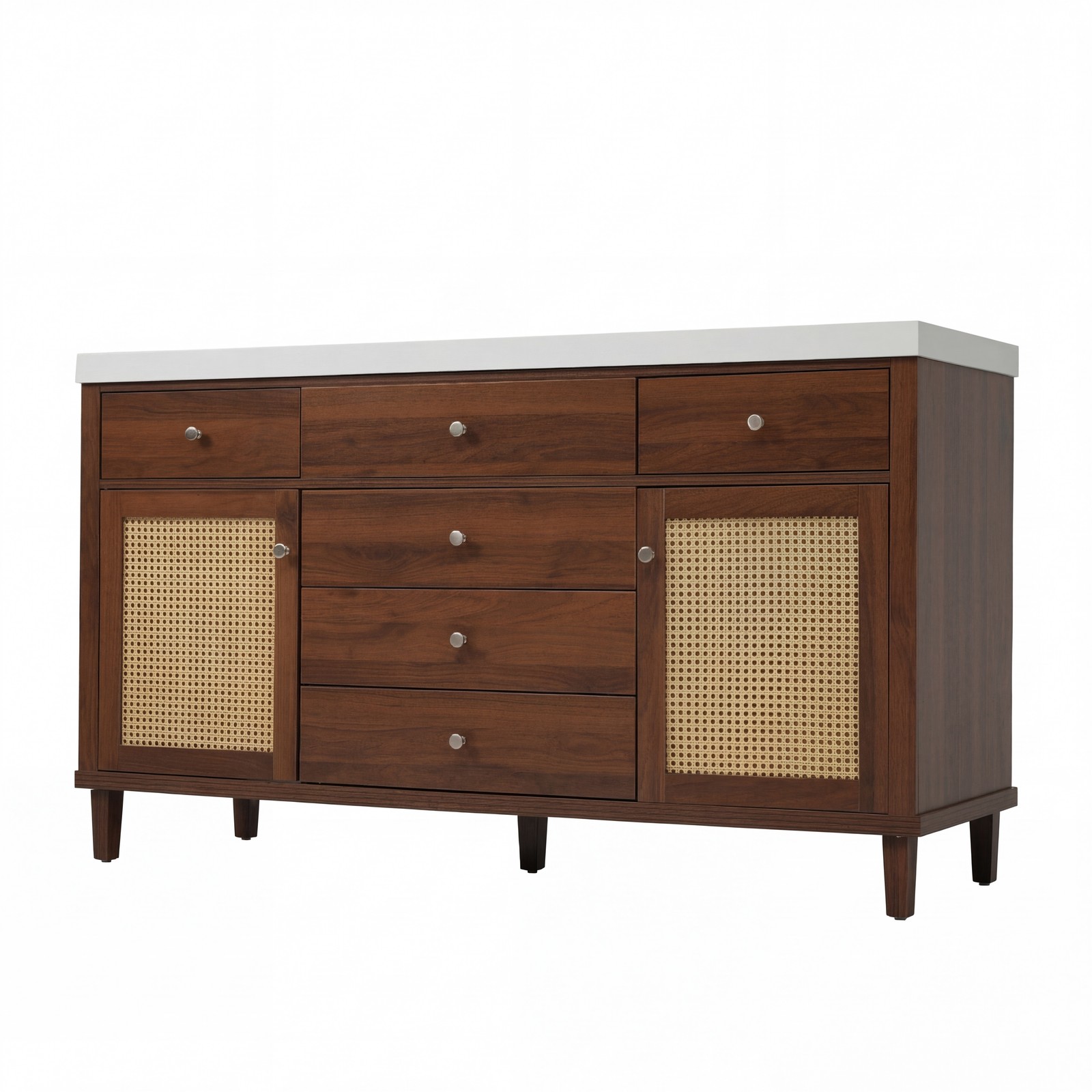 60″ Bathroom Vanity with Sink, Brown Rattan Doors, Soft Close Drawers