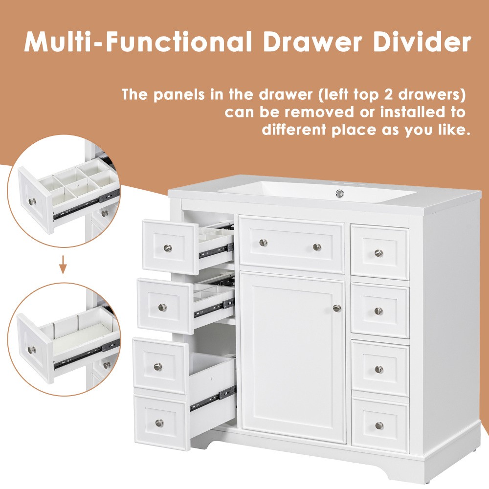 36″ Bathroom Vanity without Sink, Cabinet Base Only, One Cabinet and Six Drawers