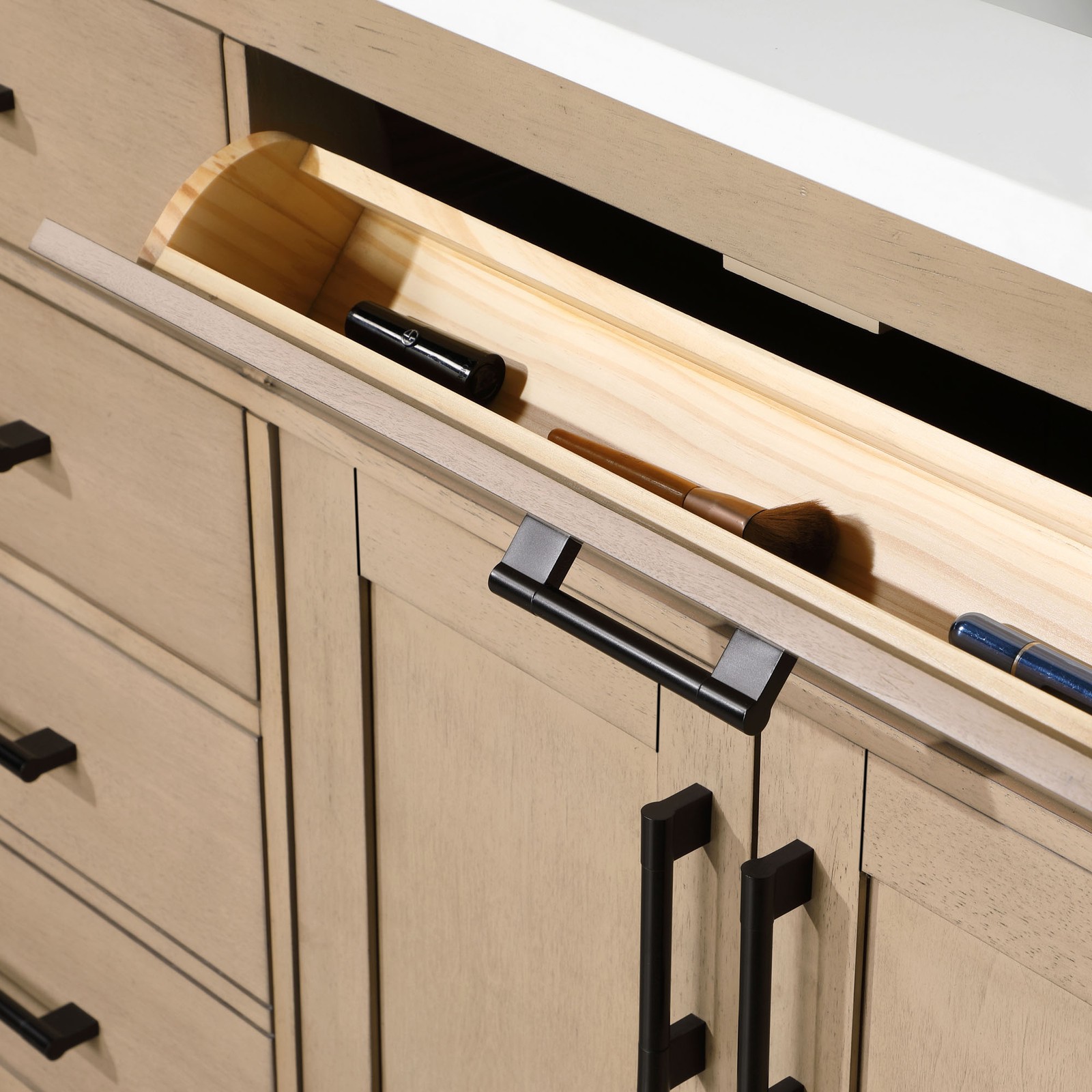 Bailey 72″ Double Bathroom Vanity in Sahara Birch with White Countertop