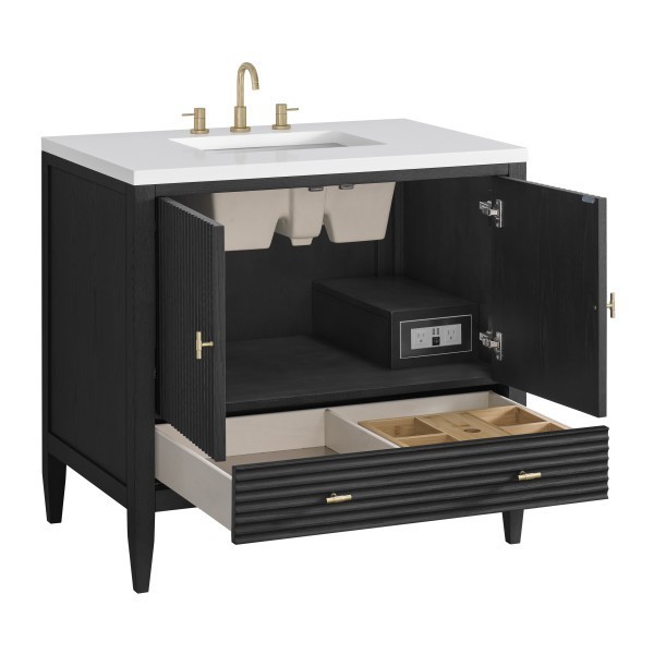 36″ James Martin Myrrin 485-V36-CBO-3WZ Vanity Cabinet White Zeus Silestone Top