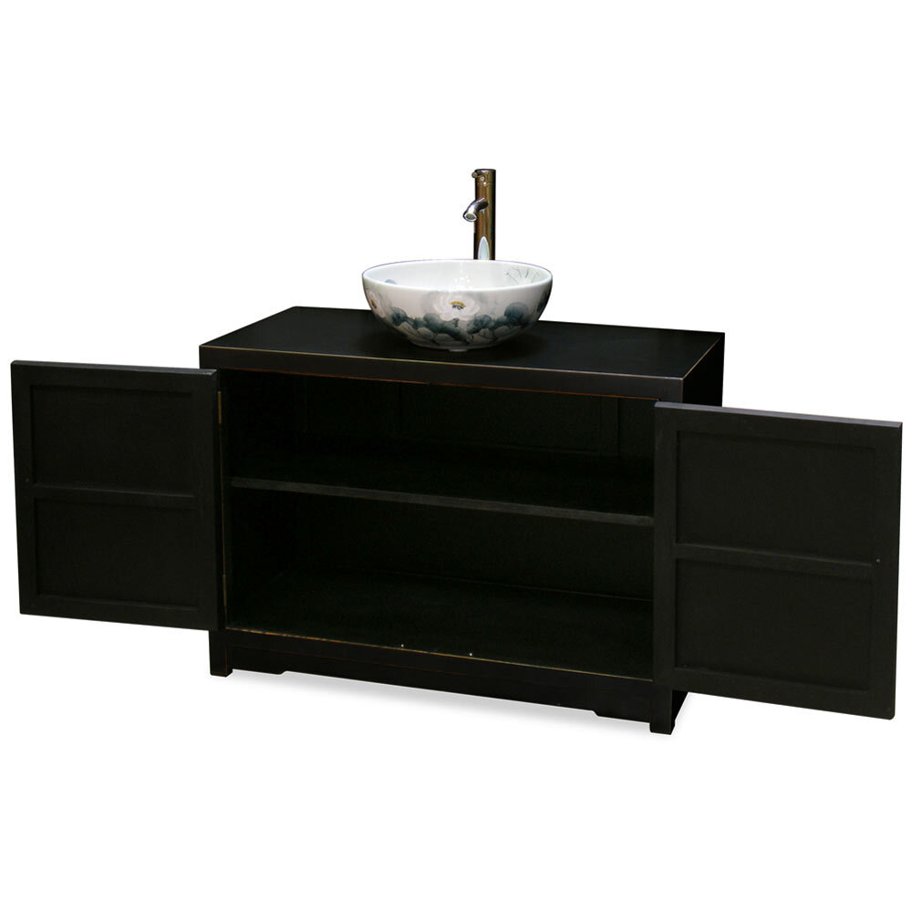 US Seller – Distressed Black Elmwood Chinese Ming Vanity Cabinet