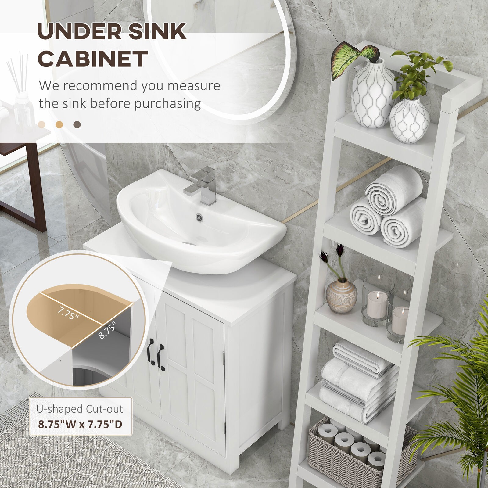 Bathroom Organizer Pedestal Under Sink Storage Cabinet with Adjustable Shelf