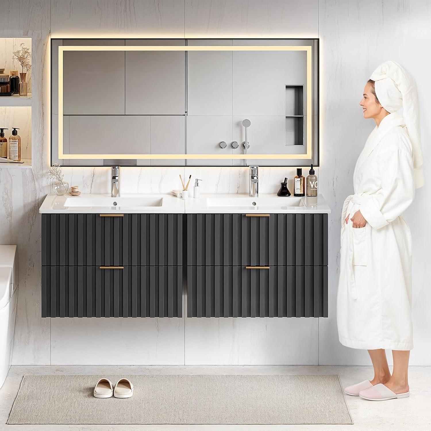 24 Inch Bathroom Vanity W/ Sink Combo Floating Bathroom Vanity W/ 2 Fluted