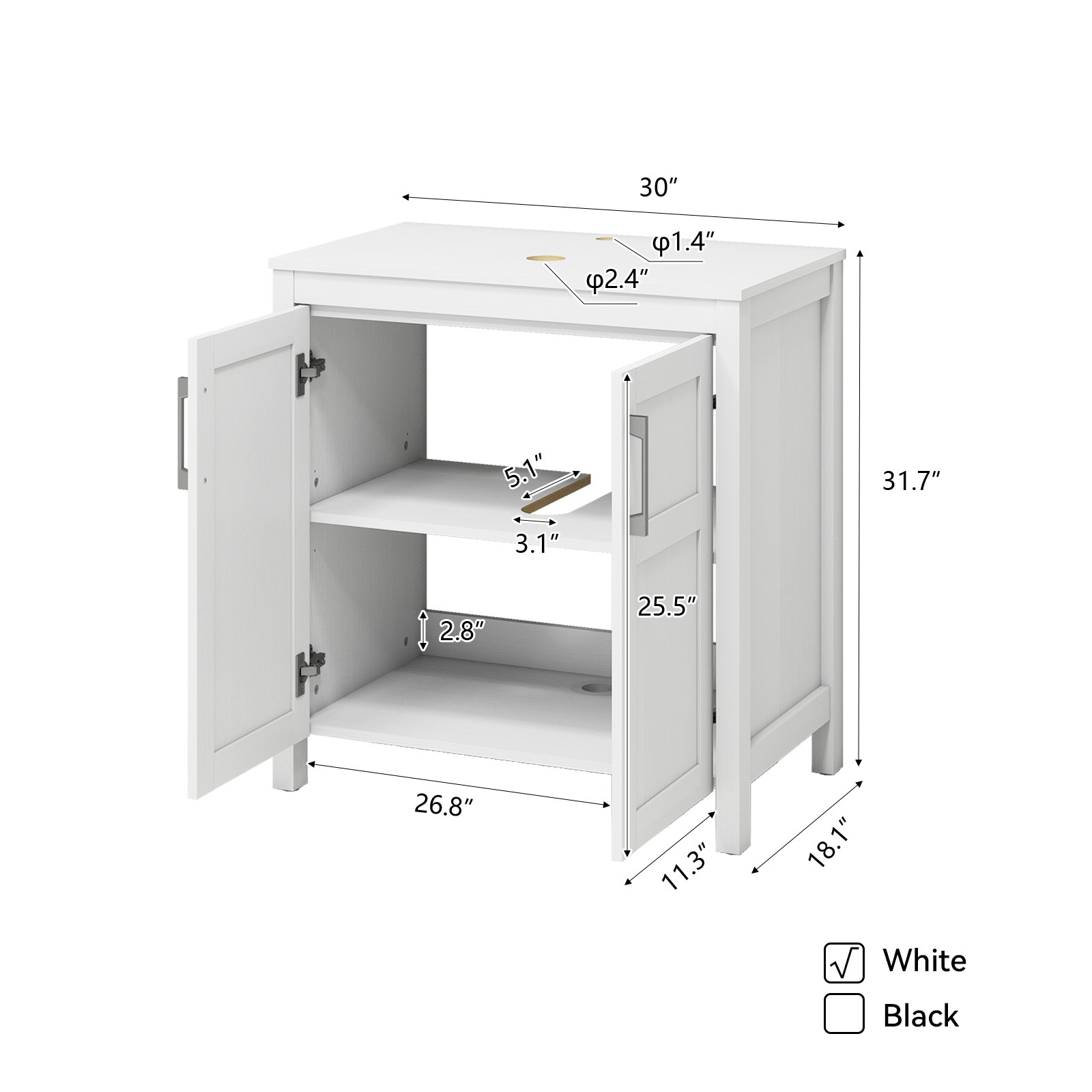 30″Bathroom Vanity Set with Vessel Sink, Pop Up Drain & Storage Cabinet