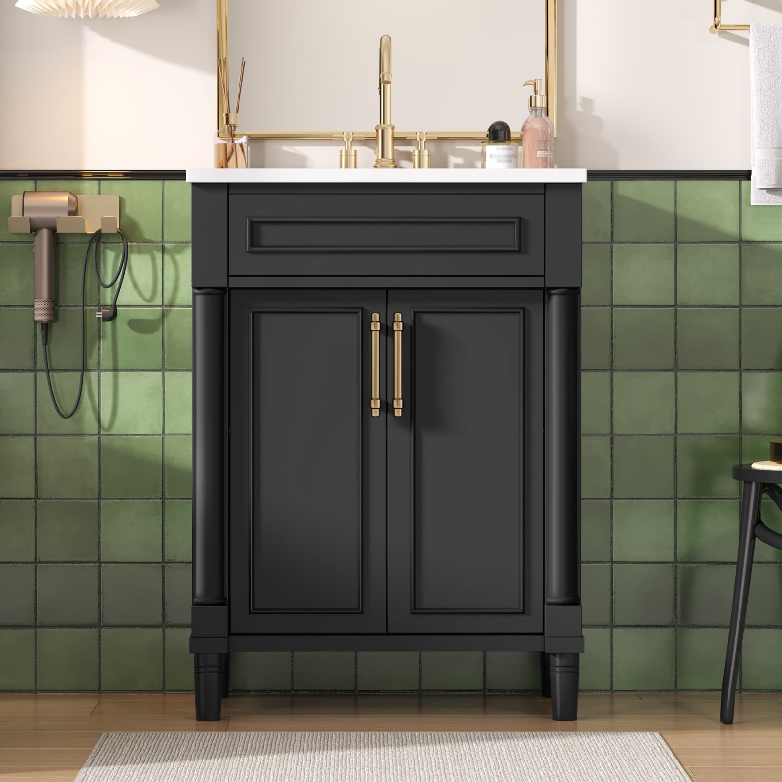 Modern Bathroom Vanity Storage Cabinet With Ceramic Sink Adjustable Shelf Doors