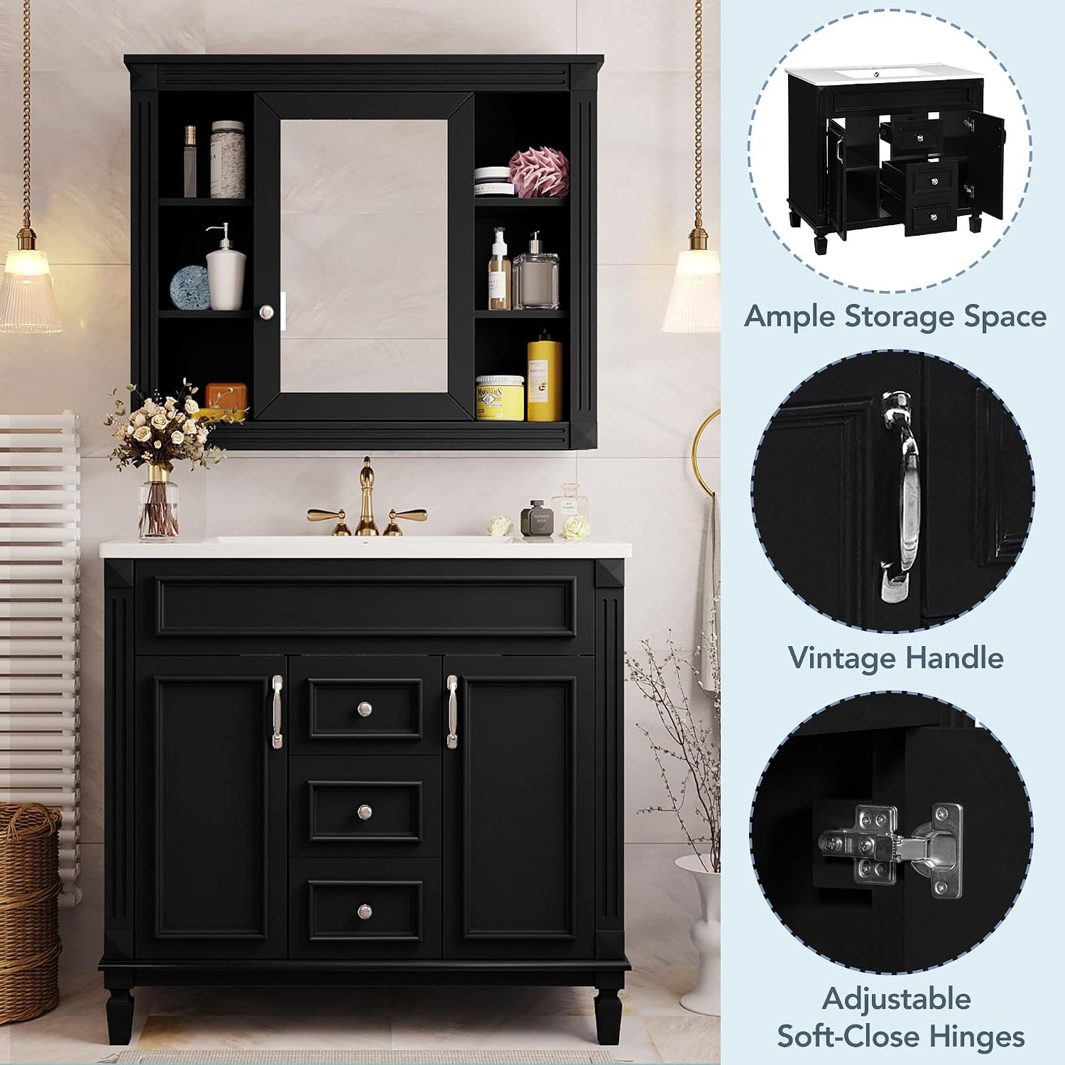 36″ Bathroom Vanity W/ Sink 36 inch Bathroom Vanity Storage Cabinet W/ Matching