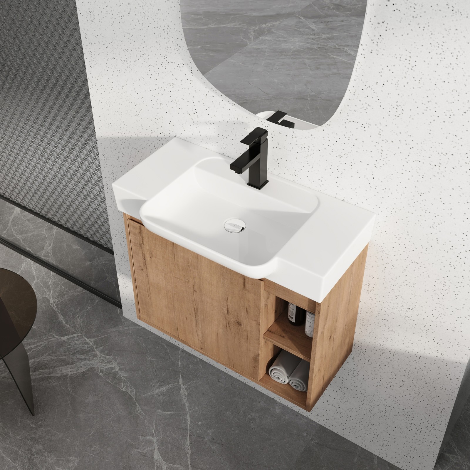 28 Inch Wall Mount Bathroom Vanity White Ceramic Sink Soft Close Door