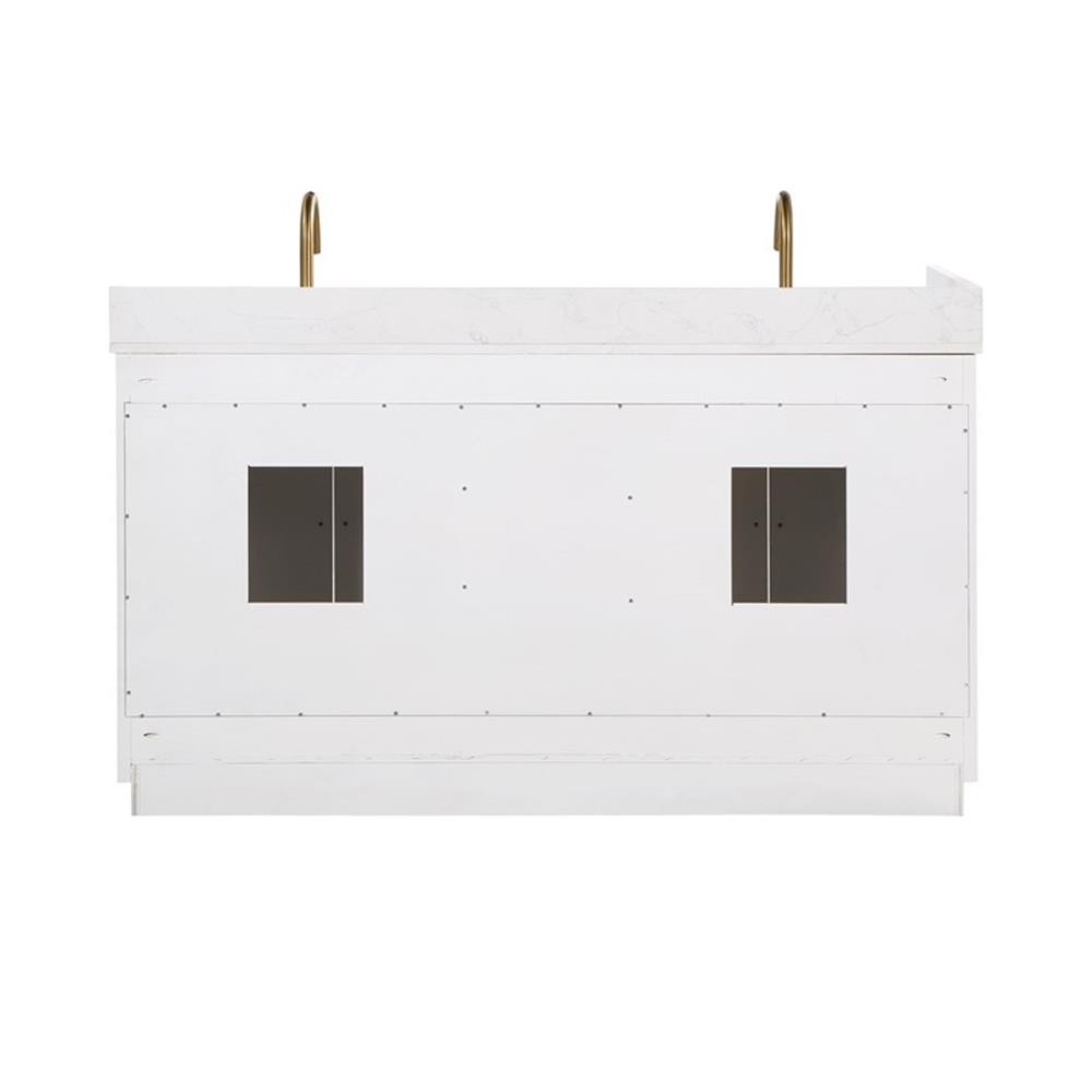 Gavino 60″ Wood Vanity in White with Grain White Composite Stone Top and Mirror