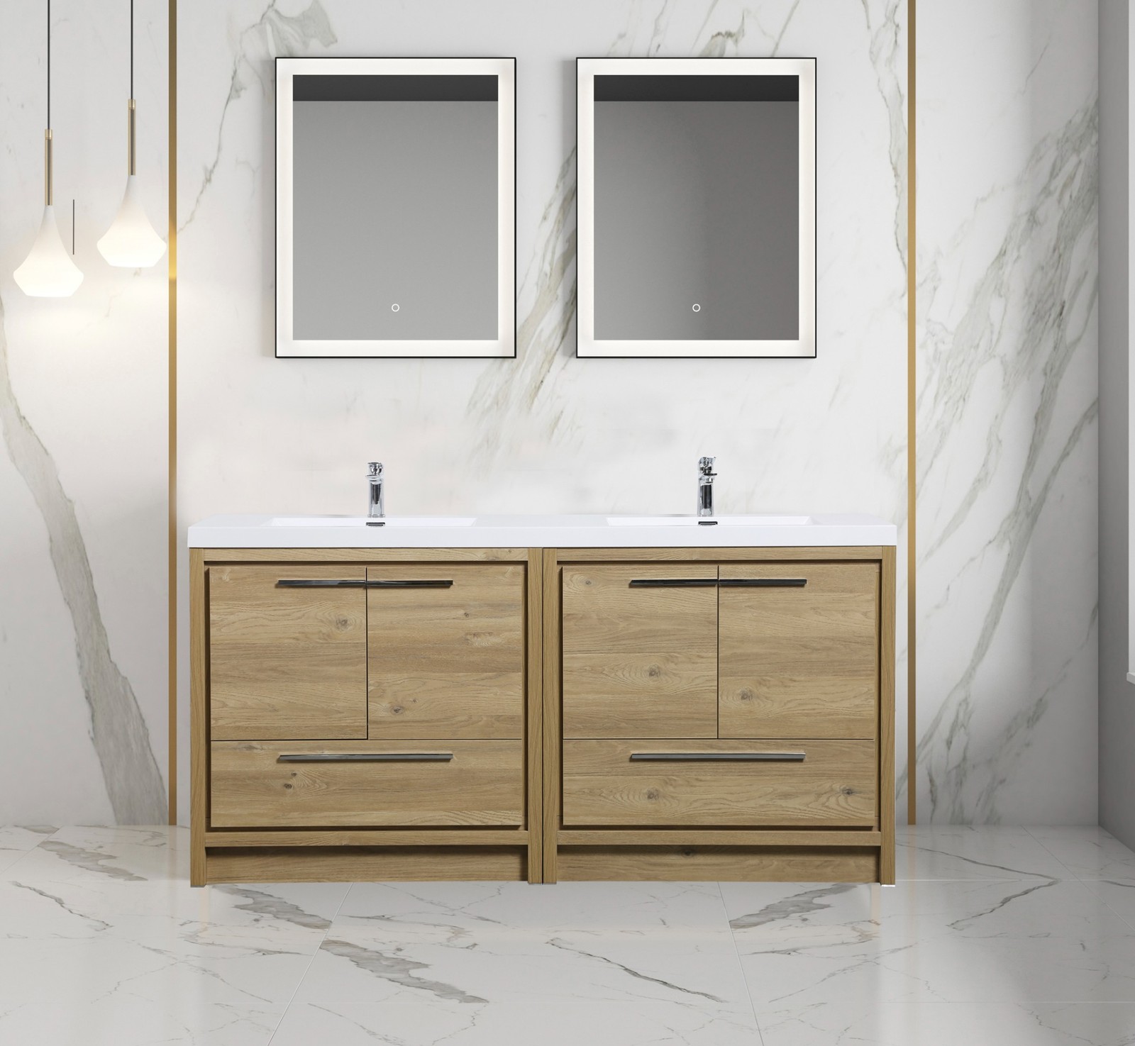 Alma Allier 72 inch Natual Oak Finish Vanity With White Sink