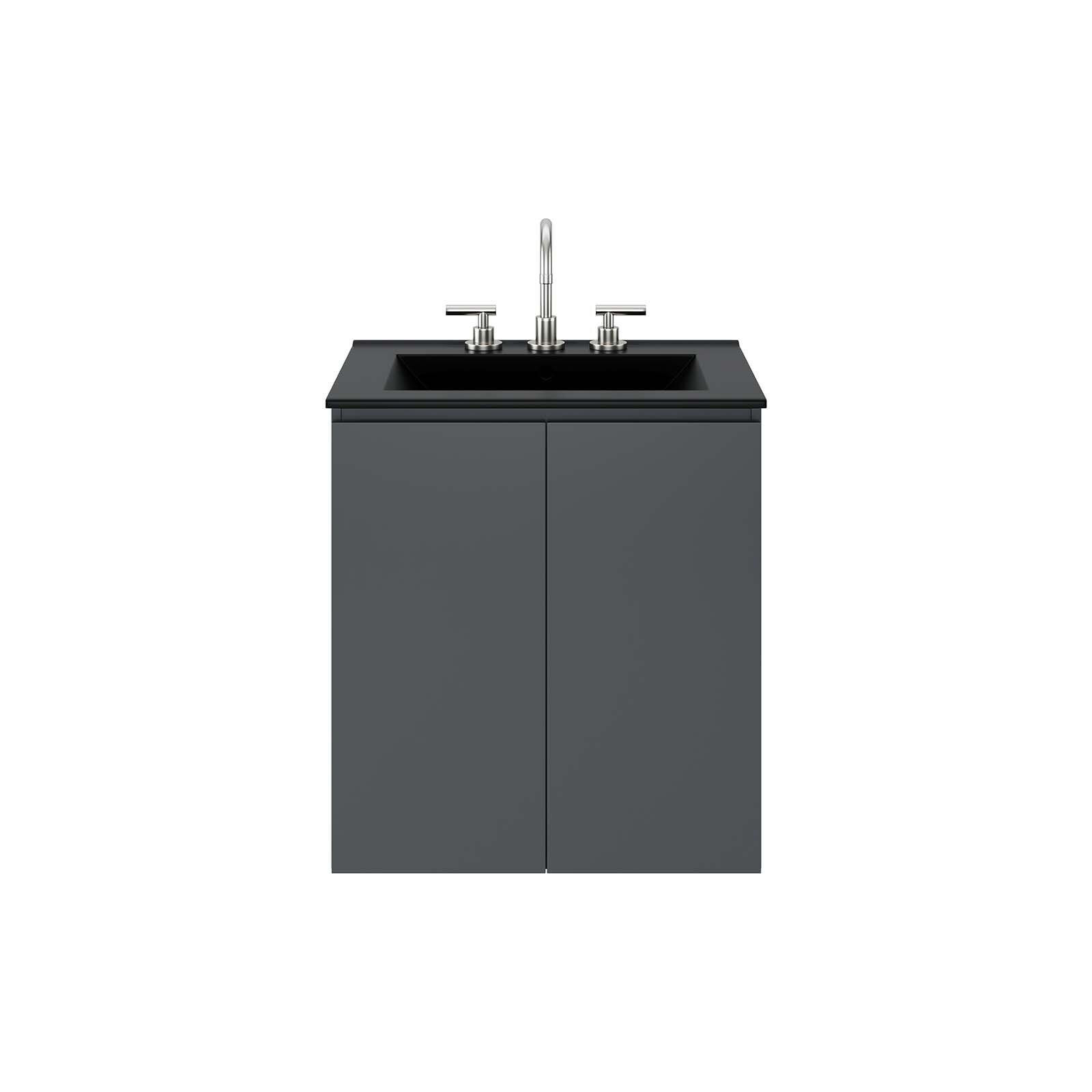 Modway Bryn 24″ Wall-Mount Bathroom Vanity in Gray Black