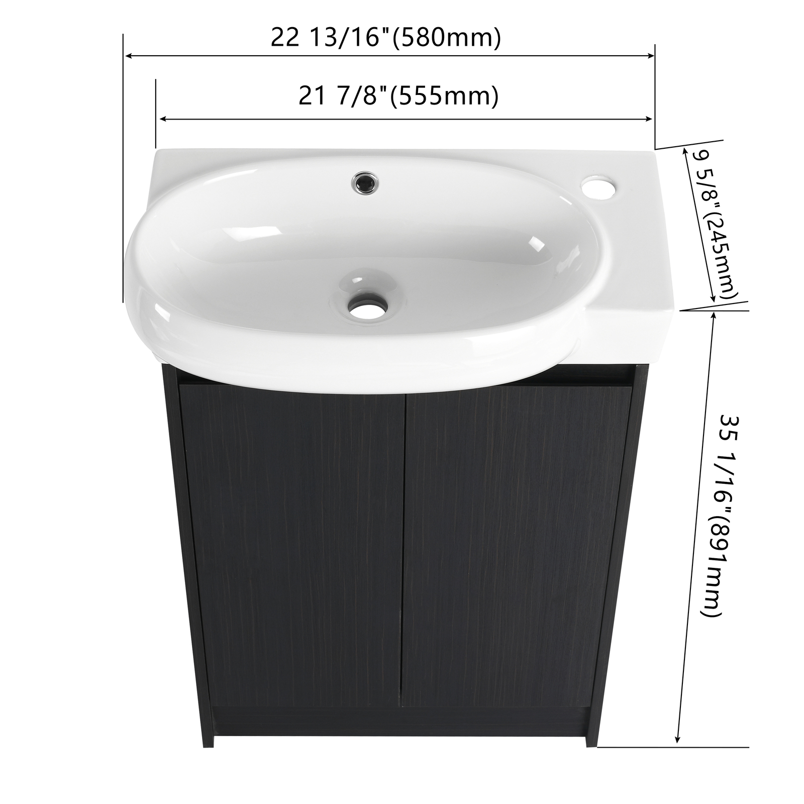 23″ plywood Freestanding Small Bathroom Vanity Cabinet +Ceramic Sink Basin Black