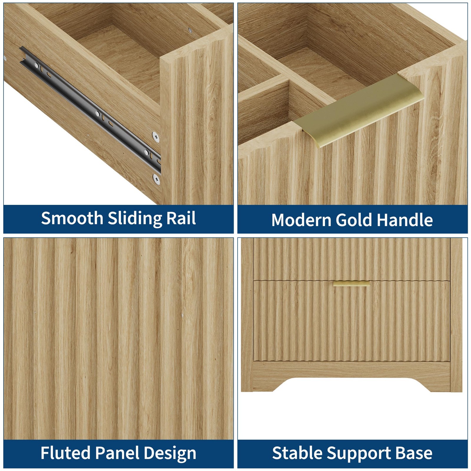 30″ Fluted Bathroom Vanity w/Sink, Freestanding Bathroom Sink Cabinet w/Drawers