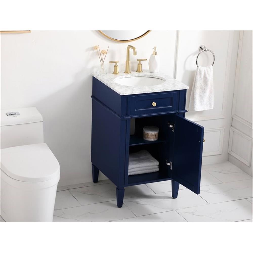Elegant Decor Park Avenue 21″ Metal MDF Marble Single Bathroom Vanity in Blue