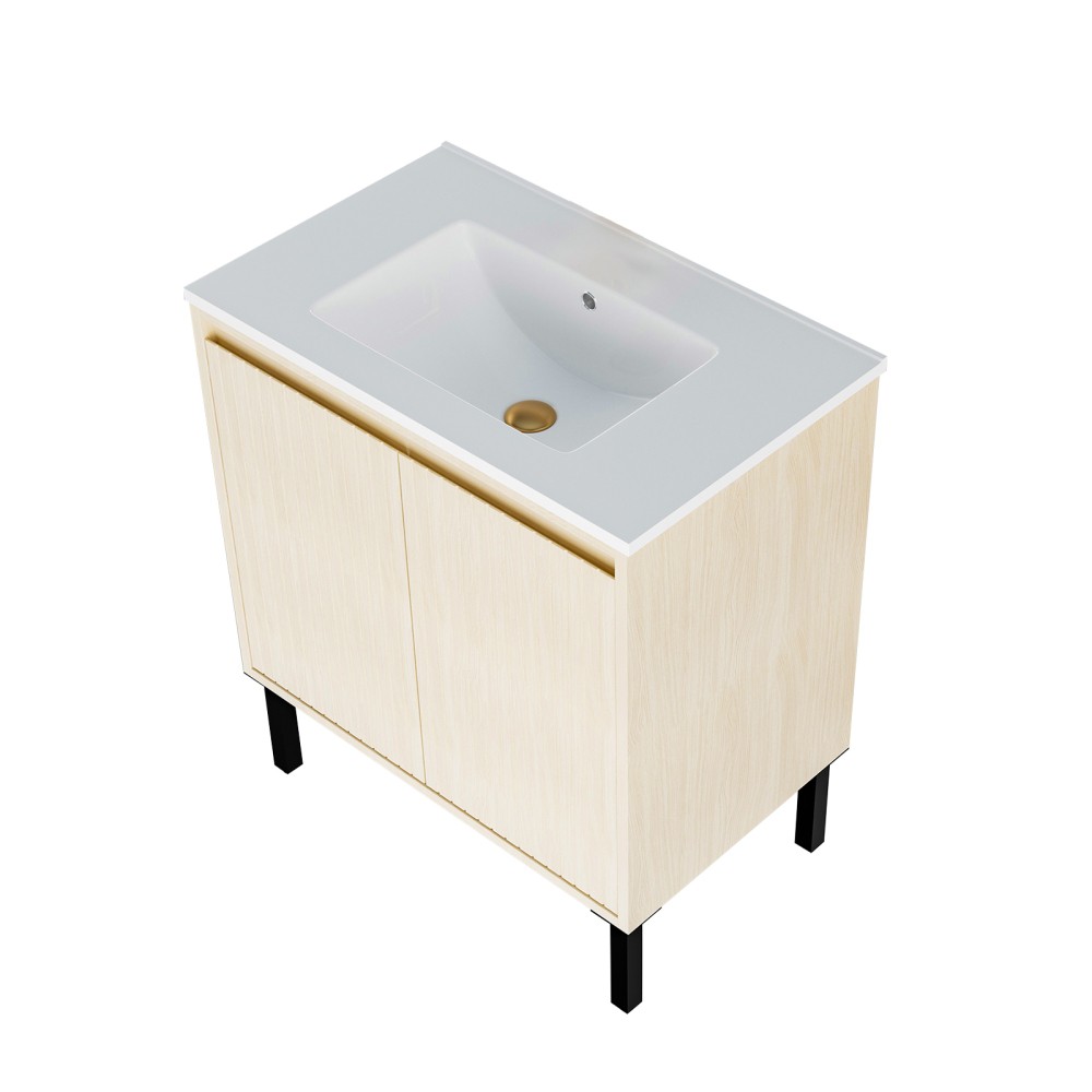 Vanity with Integrated Sink 2 Doors Black Legs Bathroom Storage Cabinet