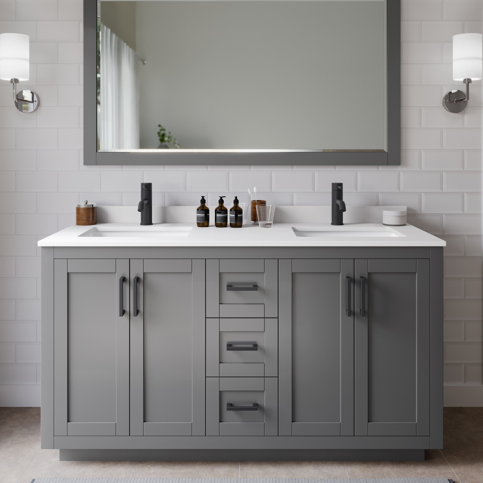 Wyndham Collection WCF2929-60D-VCA-M58 Miranda 60″ – Dark Gray / White Cultured