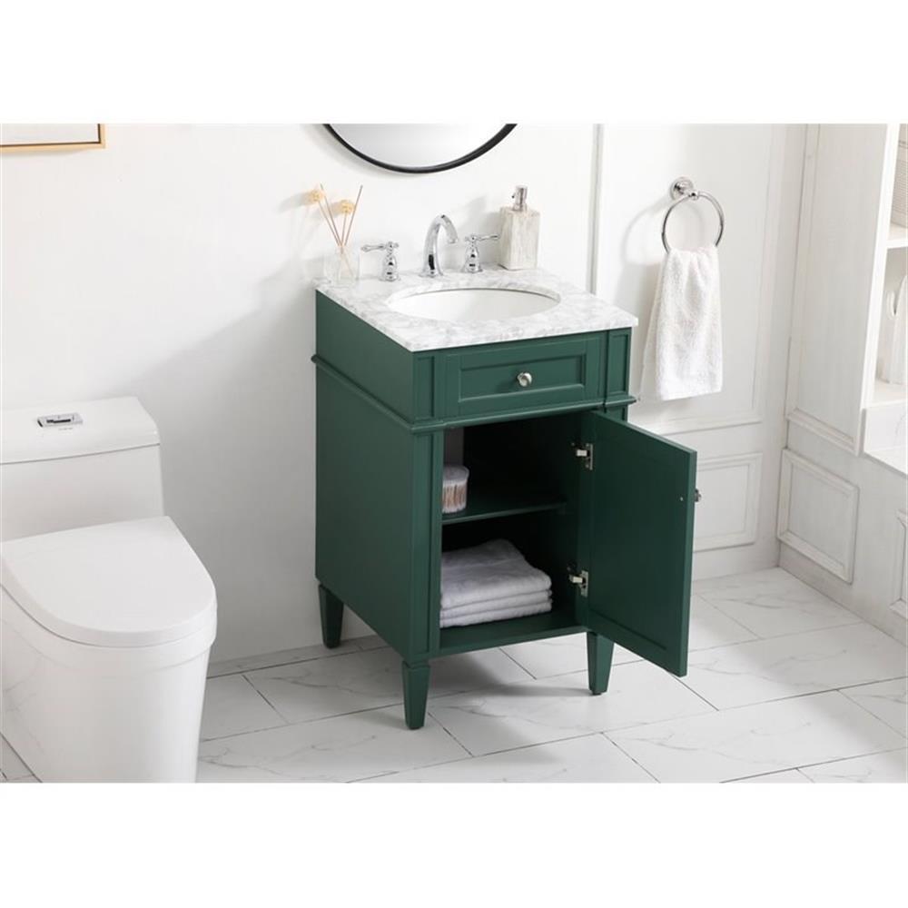 Elegant Decor Park Avenue 21″ Metal MDF Marble Single Bathroom Vanity in Green