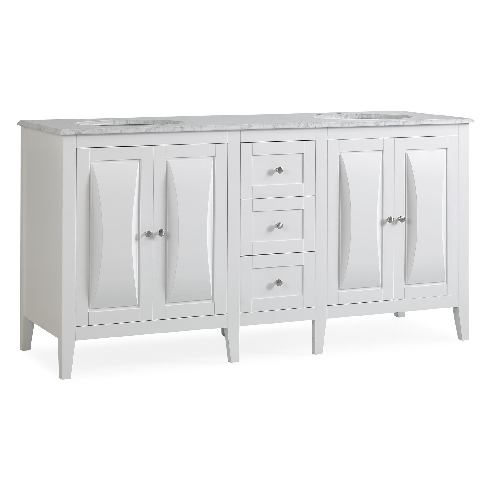68in Silkroad Exclusive V0269WW68D Double Sink White Carrara Marble Top Vanity