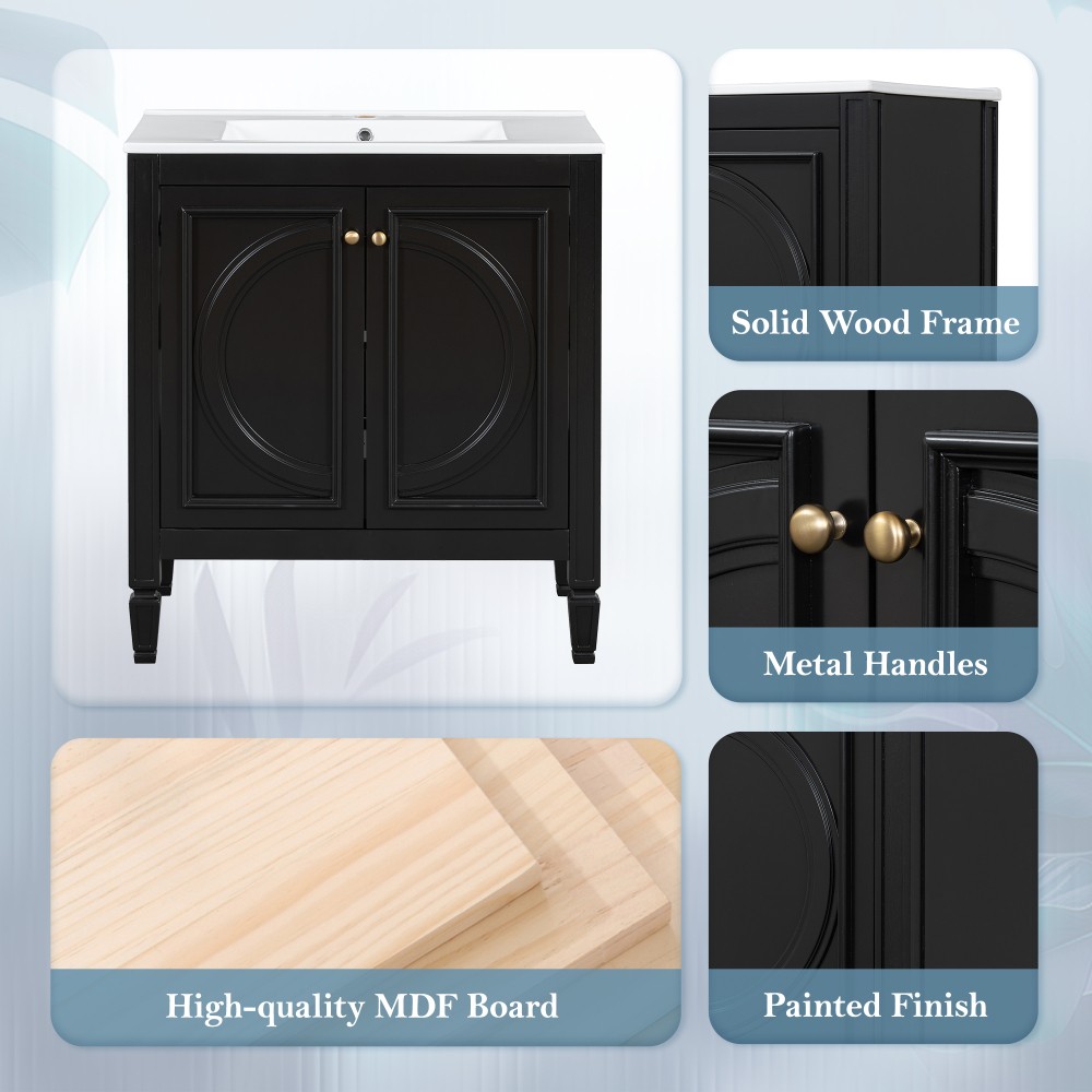 30″ Bathroom Vanity with Sink, Two Doors with Shelf, Soft Close Door Hinges