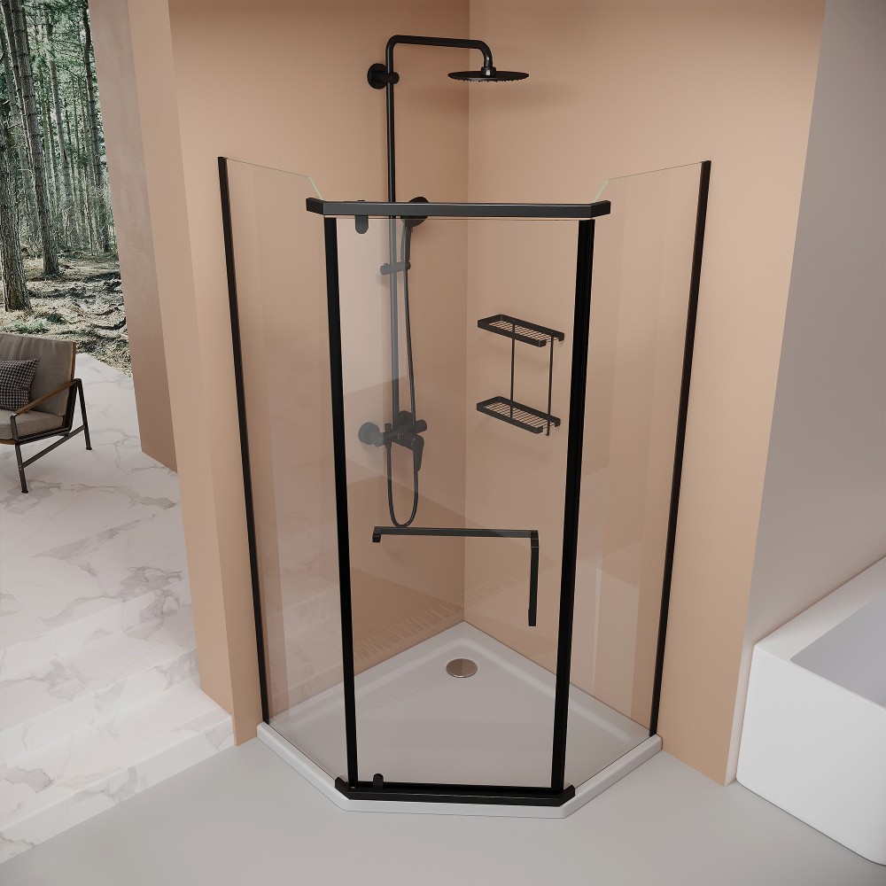 36x36x72″ Neo-Angle Frameless Corner Shower Door, 1/4″ Tempered Glass