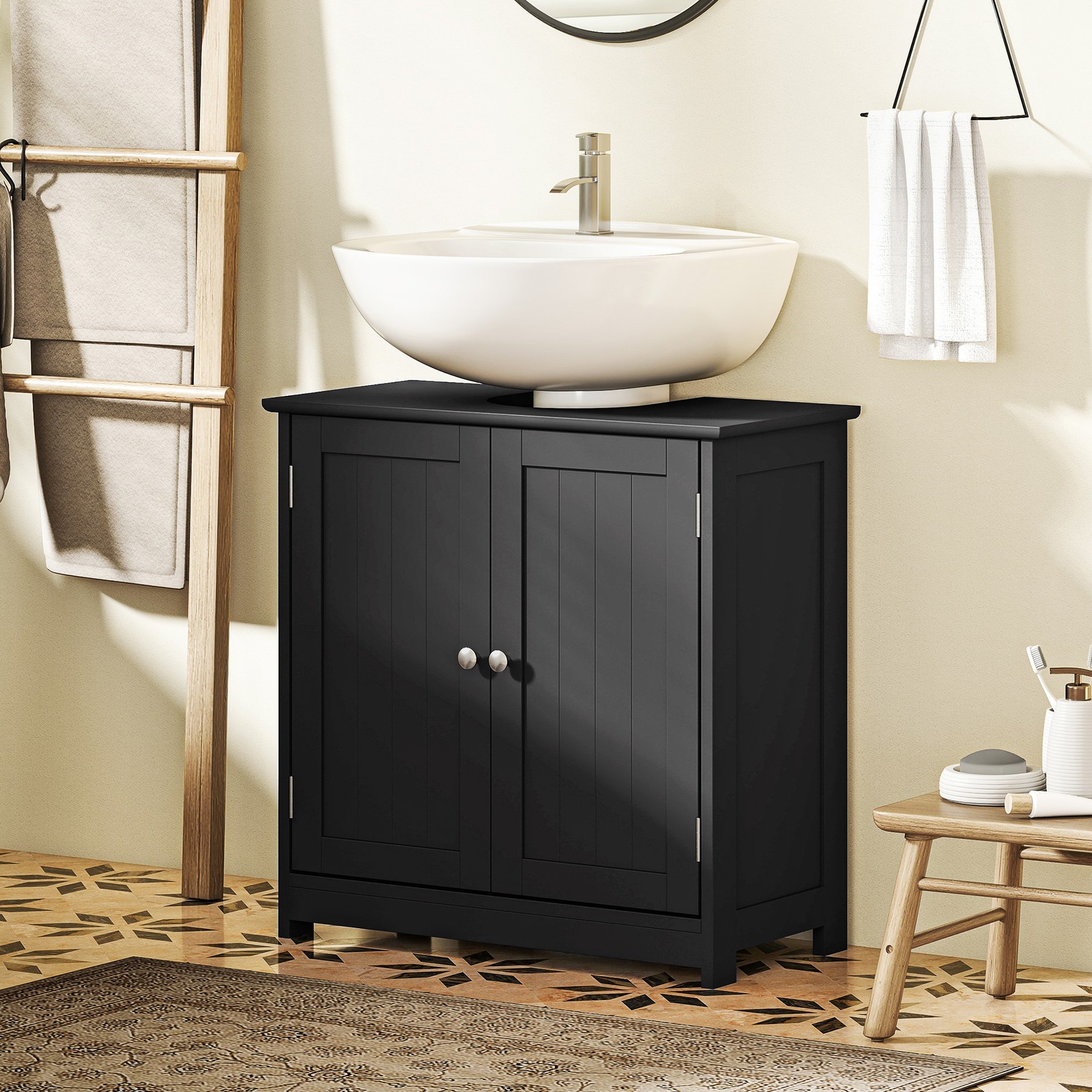 Pedestal Sink Washroom Storage Furniture w/Double Doors and Adjustable Shelf