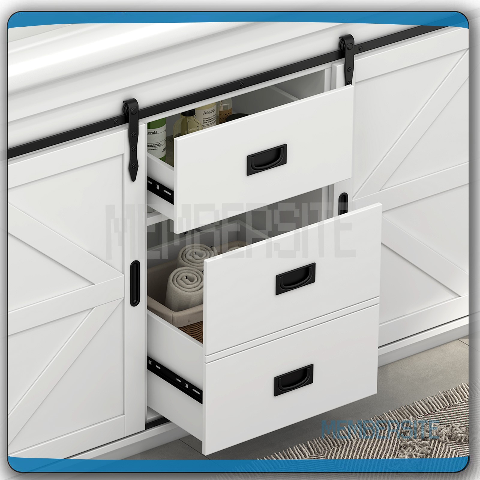 Bathroom Vanity Cabinet ,47.3″ Ceramic Sink ,Bathroom Vanity and 2 Sliding Doors