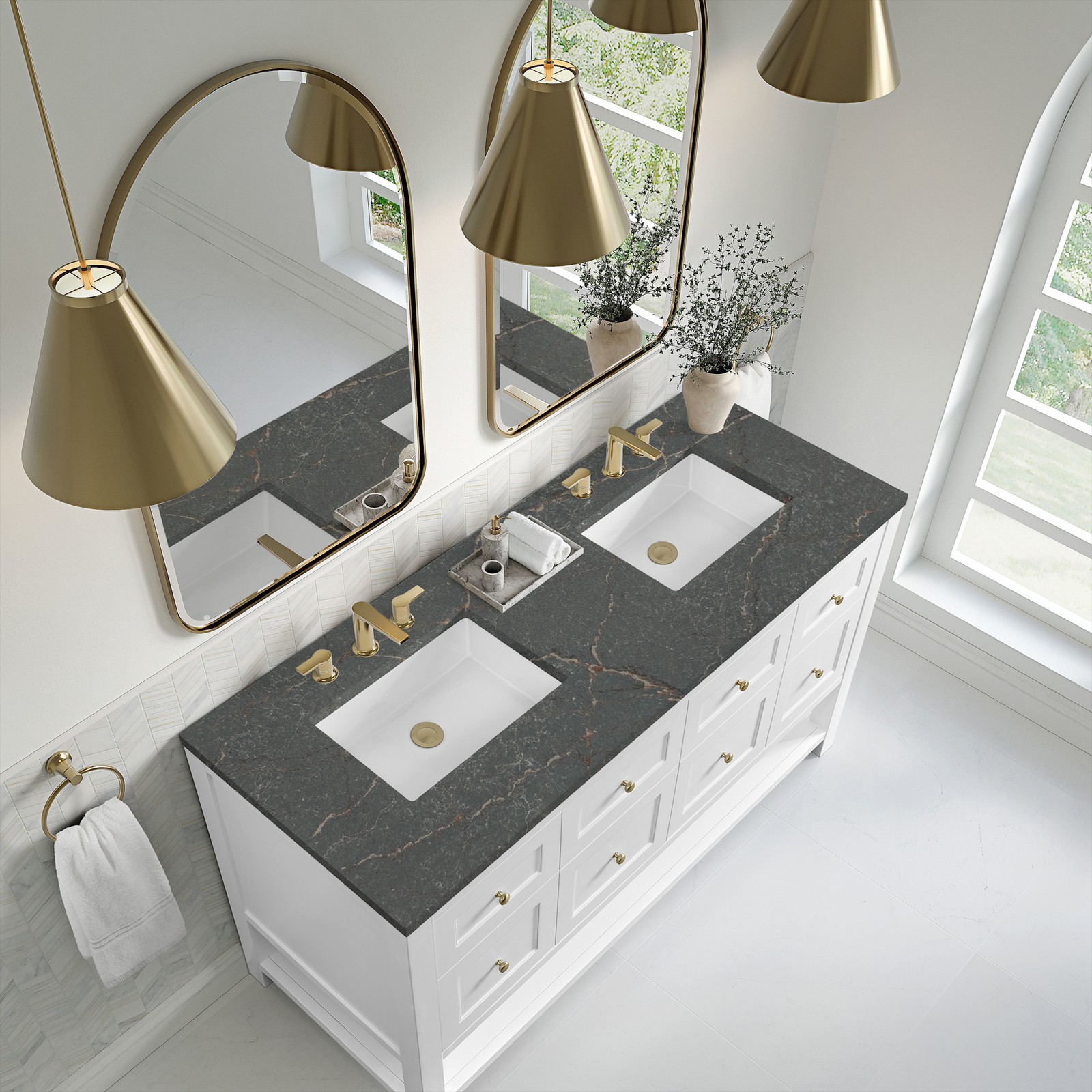 James Martin Vanities 330-V60D-FPBL Breckenridge 60″ – Whitewashed Oak