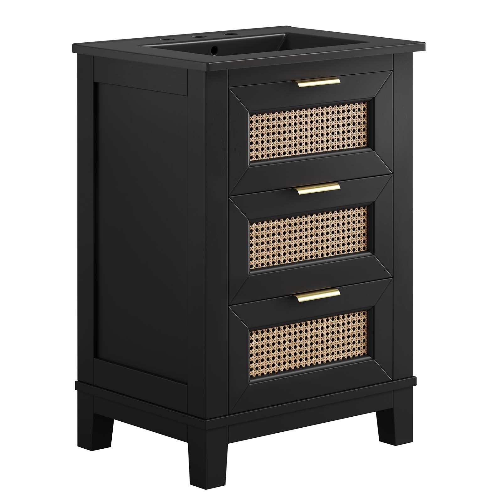 Modway Dixie 24” Solid Wood Bathroom Vanity Cabinet in Black Black