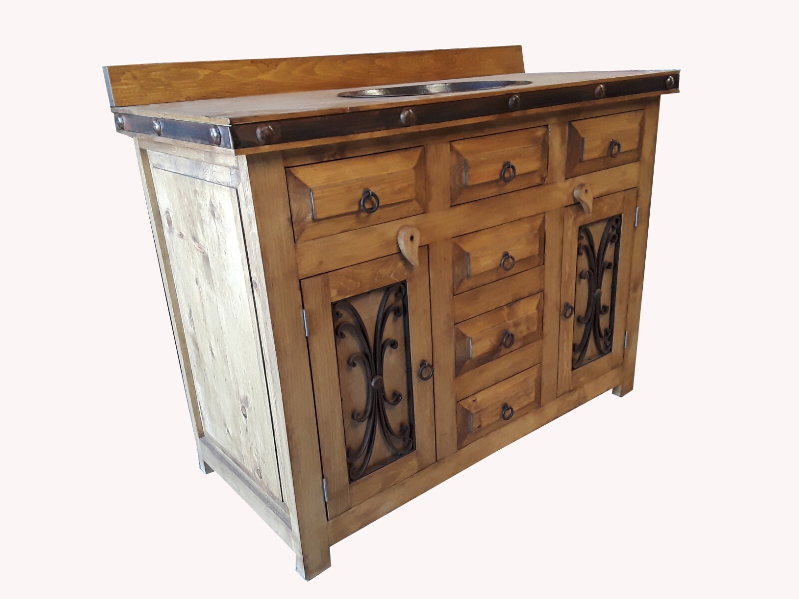 Saint Andrew Rustic Bathroom Vanity Furniture With Copper Sink